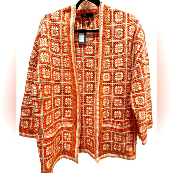 New with tags size 1- small Maje Fringe crochet orange sweater cardigan so cute - Picture 3 of 5